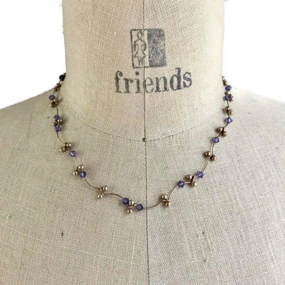 Sterling & Purple Glass Bead Necklace 16